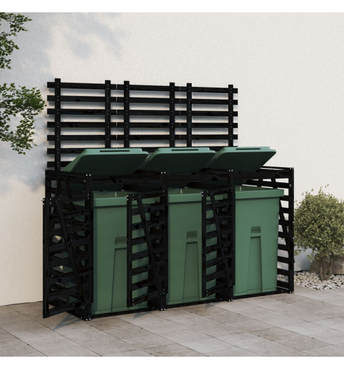 Abri pour poubelle triple sur roulettes noir bois massif de pin | Mobilier & Déco