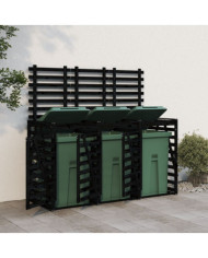 Abri pour poubelle triple sur roulettes noir bois massif de pin | Mobilier & Déco