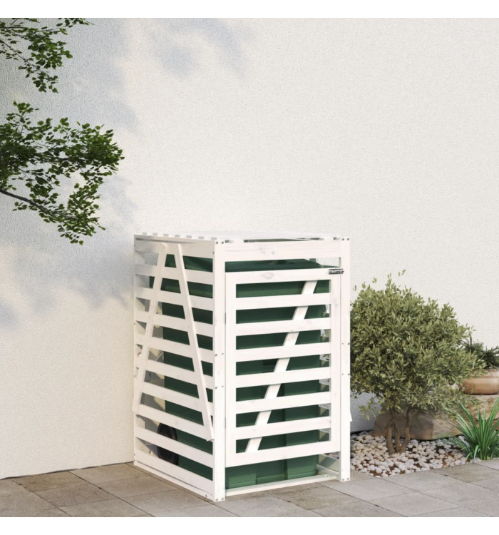 Abri pour poubelle sur roulettes blanc bois massif de pin | Mobilier & Déco