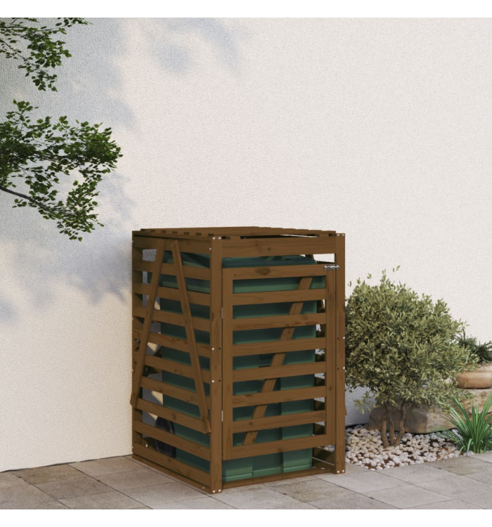 Abri pour poubelle sur roulettes marron miel bois massif de pin | Mobilier & Déco