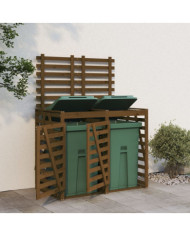 Abri pour poubelle double sur roulettes marron miel bois pin | Mobilier & Déco