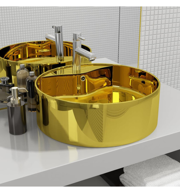 Lavabo avec trop-plein 46,5 x 15,5 cm Céramique Doré | Mobilier & Déco