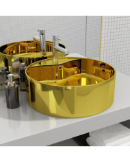 Lavabo avec trop-plein 46,5 x 15,5 cm Céramique Doré | Mobilier & Déco