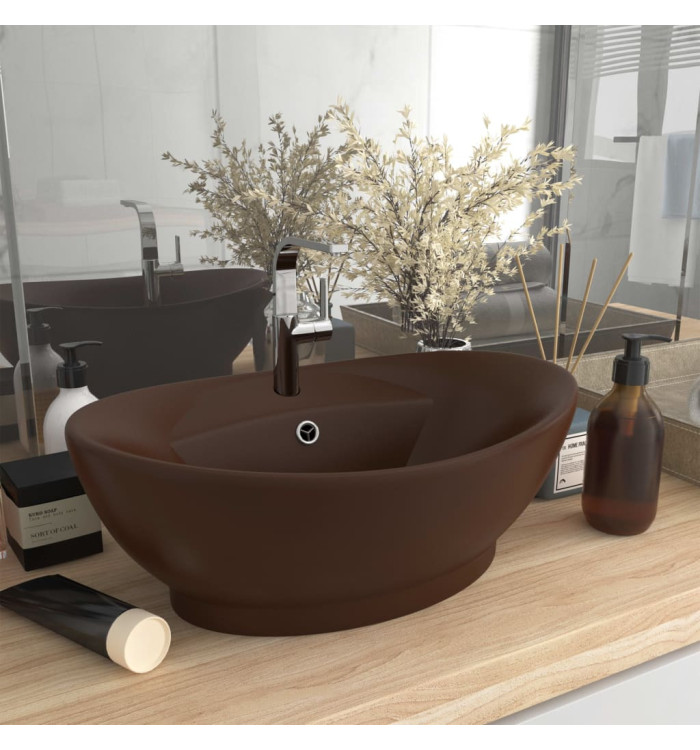 Lavabo ovale à trop-plein Marron foncé mat 58,5x39 cm Céramique | Mobilier & Déco