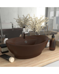 Lavabo ovale à trop-plein Marron foncé mat 58,5x39 cm Céramique | Mobilier & Déco