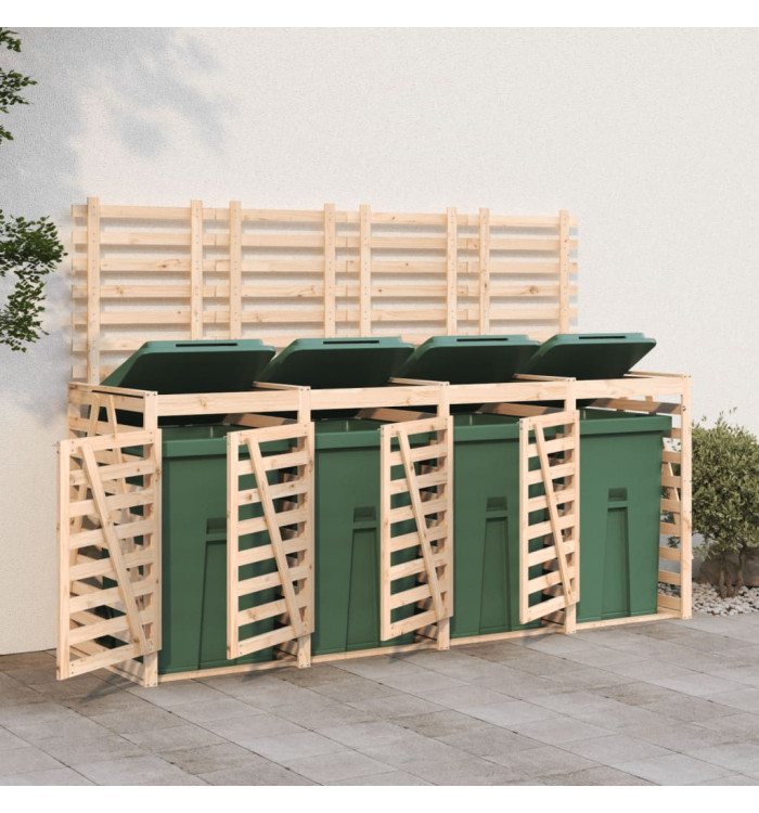 Abri de poubelles quadruple sur roulettes bois massif pin | Mobilier & Déco