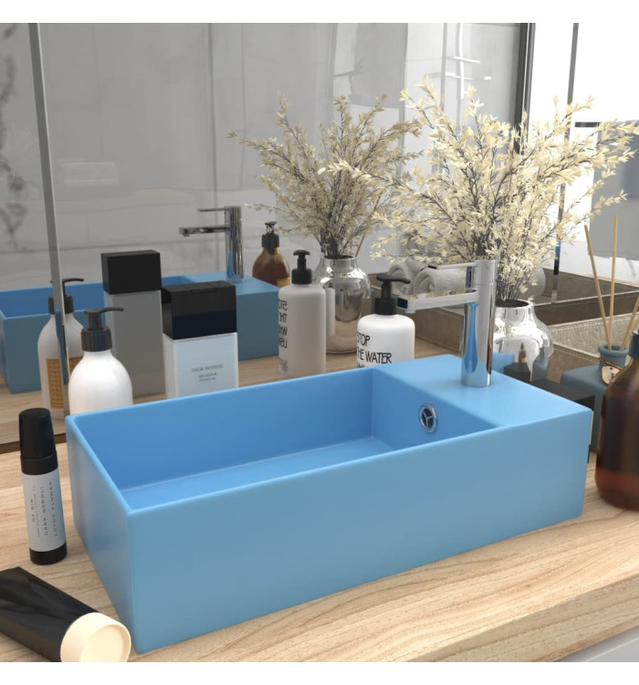Lavabo de salle de bain avec trop-plein Céramique Bleu clair | Mobilier & Déco