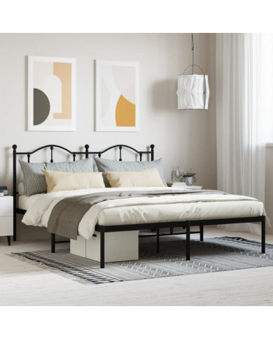 Cadre de lit métal sans matelas et tête de lit noir 180x200 cm | Mobilier & Déco