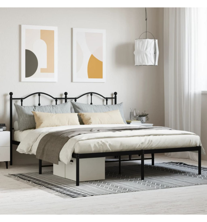 Cadre de lit métal sans matelas et tête de lit noir 180x200 cm | Mobilier & Déco