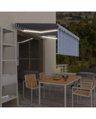 Auvent manuel rétractable et store et LED 3x2,5 m Bleu et blanc | Mobilier & Déco