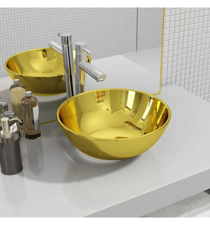 Lavabo 28 x 10 cm Céramique Doré | Mobilier & Déco