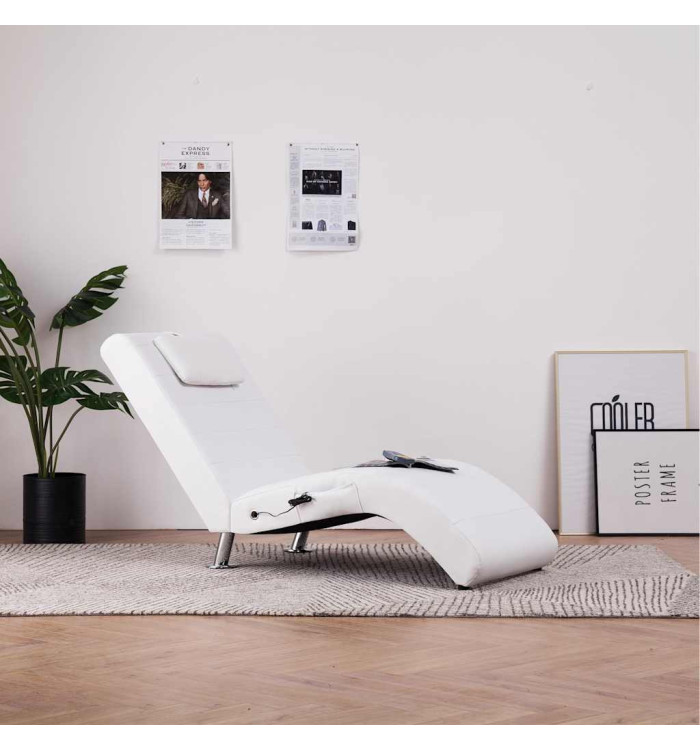 Chaise longue de massage avec oreiller Blanc Similicuir | Mobilier & Déco
