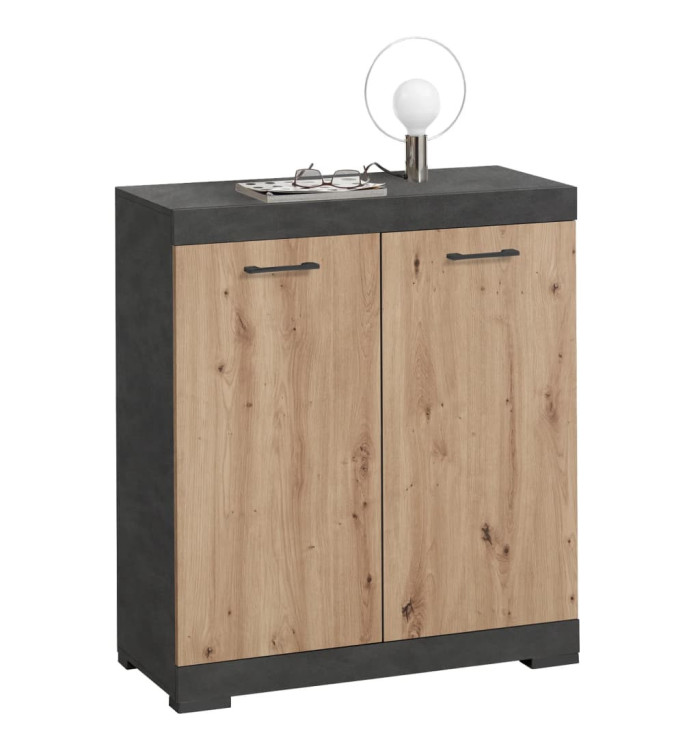 FMD Commode avec 2 portes 80x34,9x89,9 cm gris et chêne artisanal | Mobilier & Déco