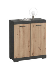 FMD Commode avec 2 portes 80x34,9x89,9 cm gris et chêne artisanal | Mobilier & Déco