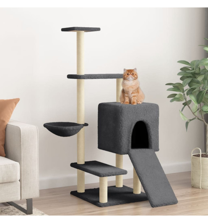 Arbre à chat avec griffoirs en sisal gris foncé 130,5 cm | Mobilier & Déco