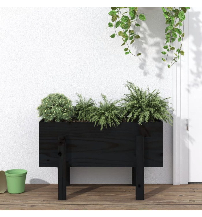 Jardinière noir 62x30x38 cm bois massif de pin | Mobilier & Déco