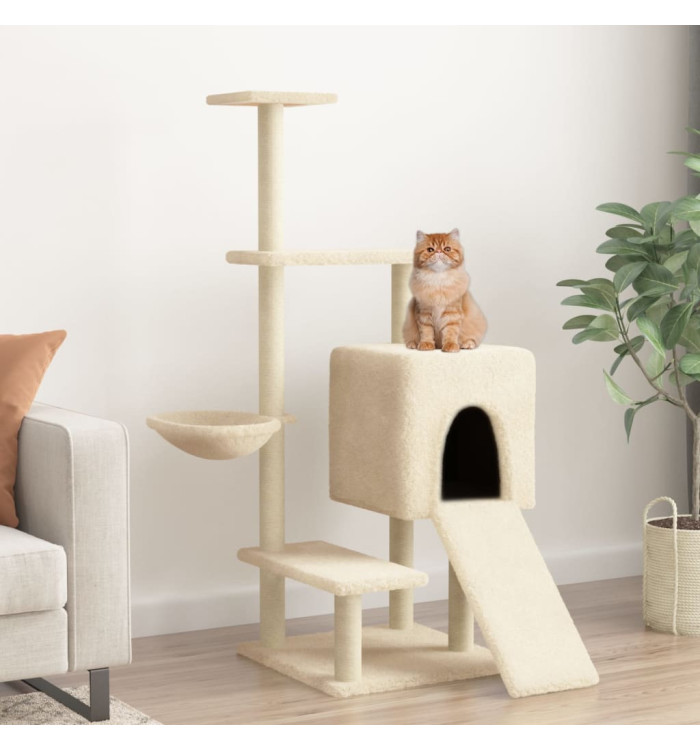 Arbre à chat avec griffoirs en sisal crème 130,5 cm | Mobilier & Déco