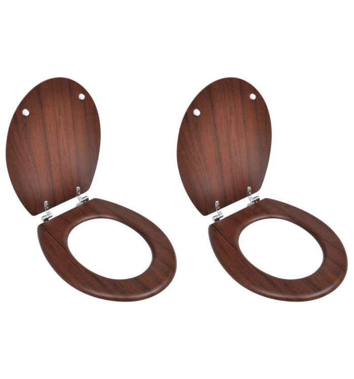 Sièges de toilette avec couvercles 2 pcs MDF Marron | Mobilier & Déco