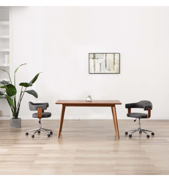 Chaises pivotantes à manger lot de 2 gris bois courbé et tissu | Mobilier & Déco