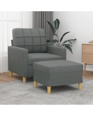 Fauteuil avec repose-pied Gris foncé 60 cm Tissu | Mobilier & Déco