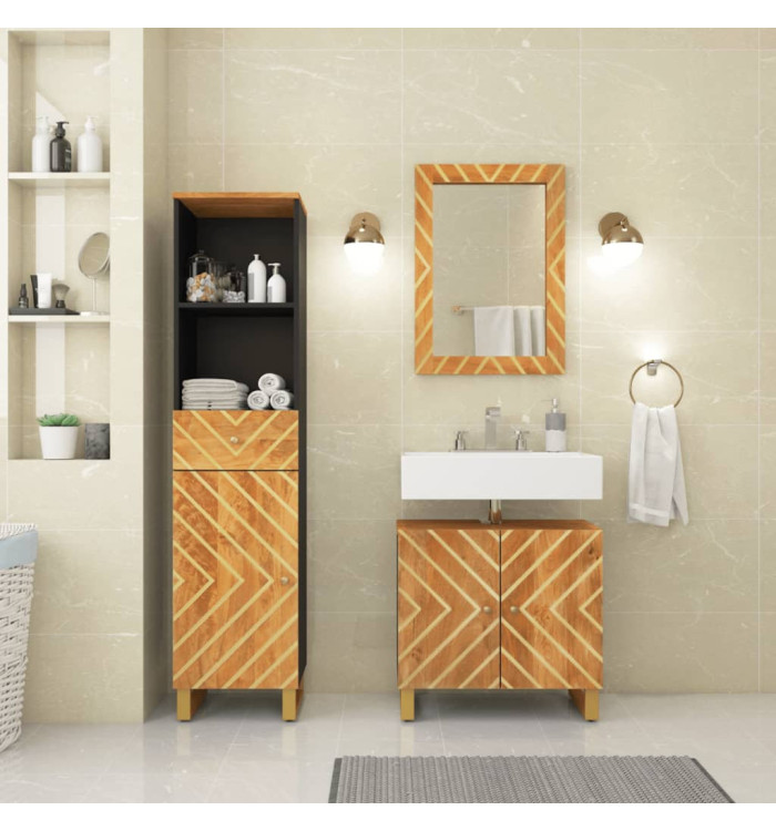 Ensemble d'armoires de bain 3 pcs marron noir bois de manguier | Mobilier & Déco