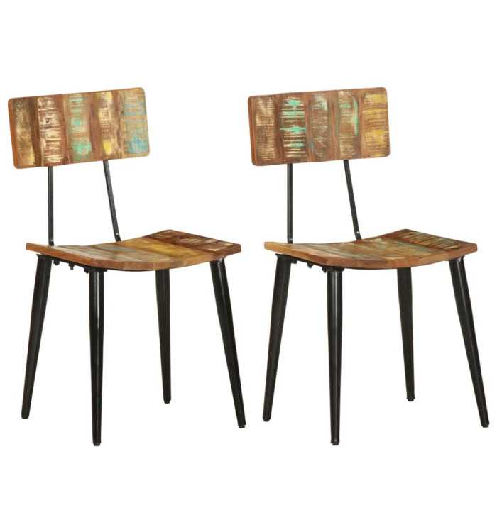 Chaises à manger lot de 2 bois de récupération solide | Mobilier & Déco