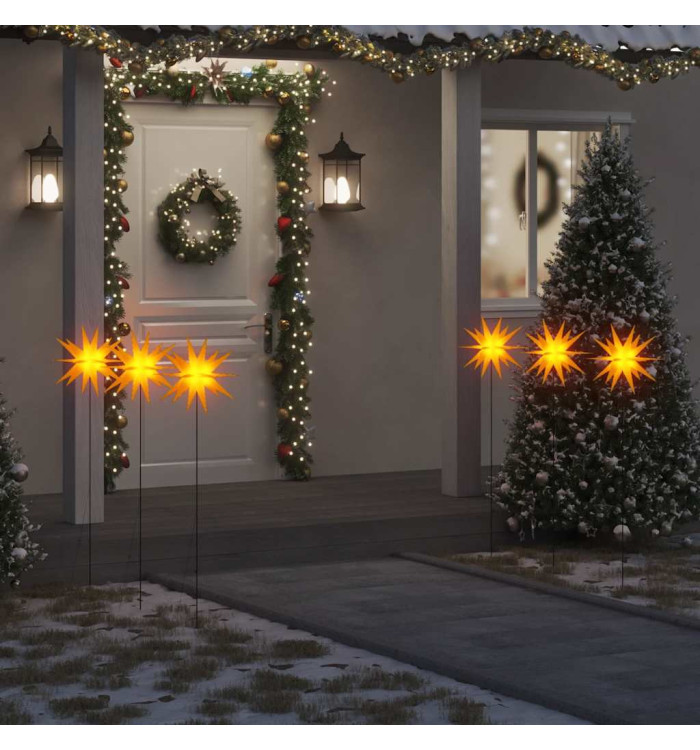 Lumières de Noël avec piquets 3 pcs LED pliable jaune 35 cm | Mobilier & Déco