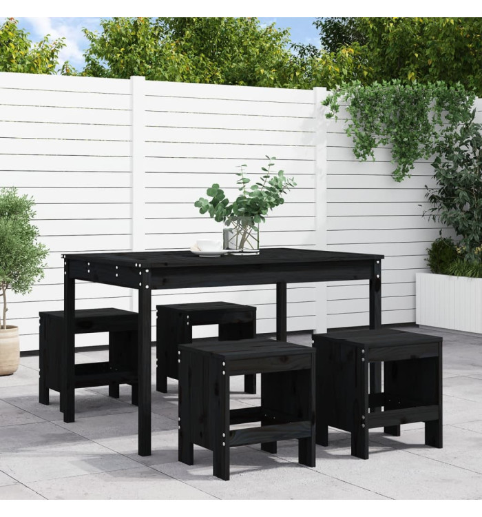 Ensemble à manger de jardin 5pcs noir bois massif de pin | Mobilier & Déco