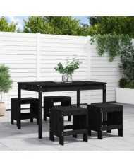 Ensemble à manger de jardin 5pcs noir bois massif de pin | Mobilier & Déco