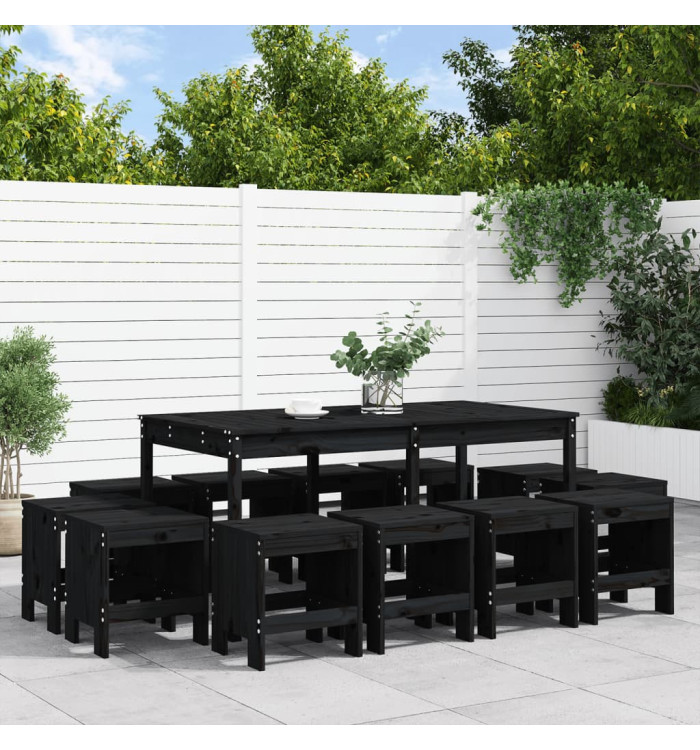 Ensemble à manger de jardin 13 pcs noir bois massif de pin | Mobilier & Déco