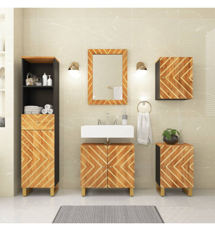 Ensemble d'armoires de bain 5 pcs marron noir bois de manguier | Mobilier & Déco