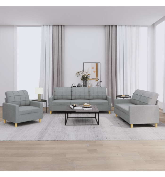 Ensemble de canapés 3 pcs avec coussins Gris clair Tissu | Mobilier & Déco