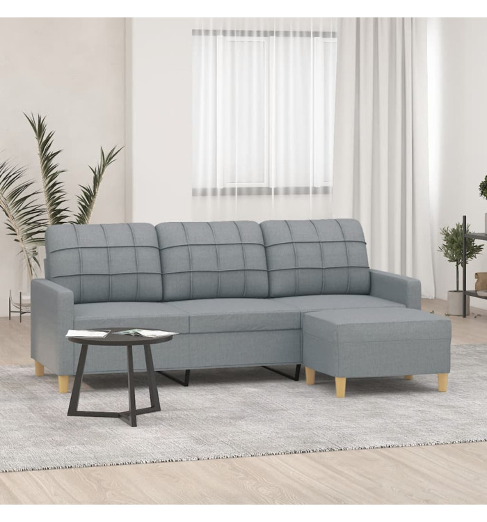 Canapé à 3 places avec repose-pieds Gris clair 180 cm Tissu | Mobilier & Déco