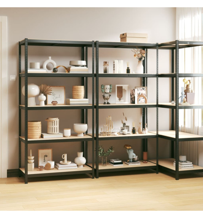 Étagères à 5 niveaux 3pcs Anthracite Acier et bois d'ingénierie | Mobilier & Déco