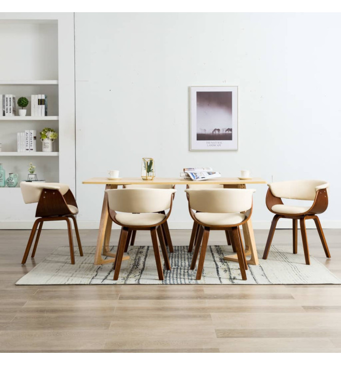 Chaises à manger lot de 6 crème bois courbé et similicuir | Mobilier & Déco