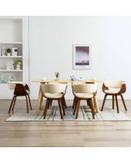 Chaises à manger lot de 6 crème bois courbé et similicuir | Mobilier & Déco