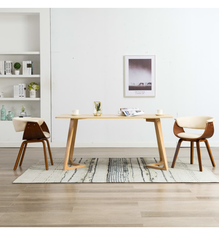Chaises à manger lot de 2 crème bois courbé et similicuir | Mobilier & Déco