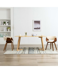 Chaises à manger lot de 2 crème bois courbé et similicuir | Mobilier & Déco