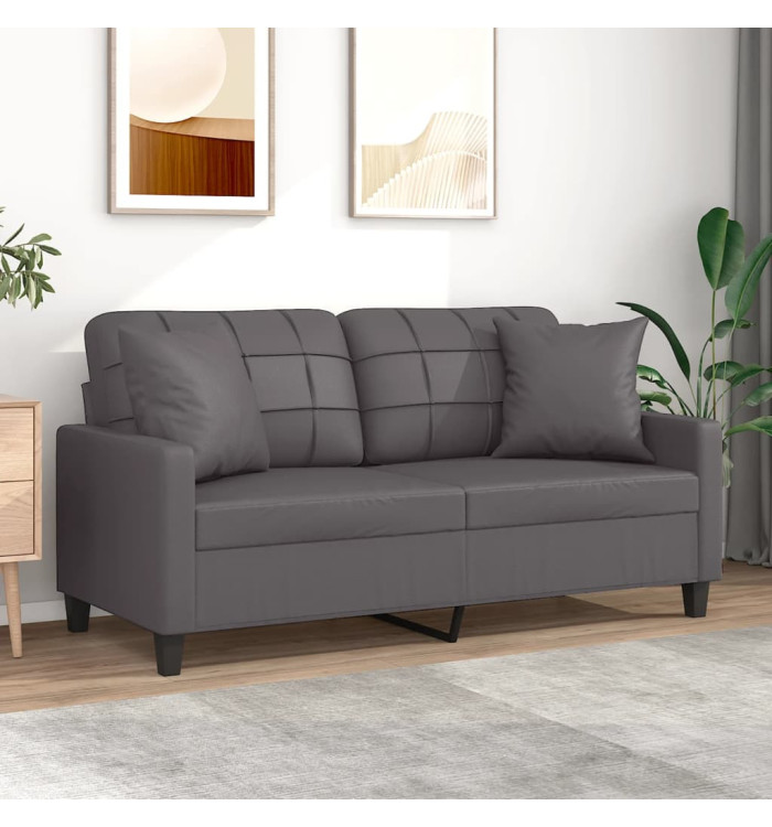 Canapé 2 places avec oreillers décoratifs gris 140cm similicuir | Mobilier & Déco