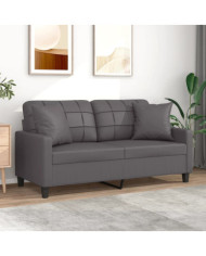 Canapé 2 places avec oreillers décoratifs gris 140cm similicuir | Mobilier & Déco
