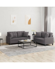 Ensemble de canapés 2 pcs avec coussins gris similicuir | Mobilier & Déco