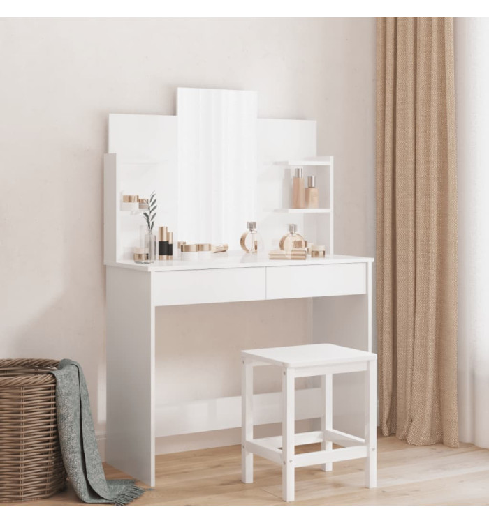 Coiffeuse avec miroir blanc brillant 96x39x142 cm | Mobilier & Déco