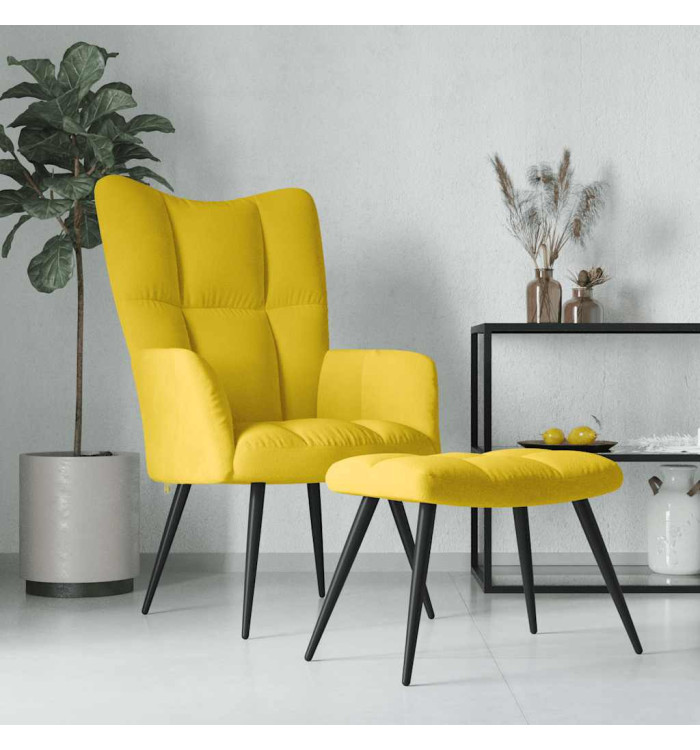 Chaise de relaxation avec tabouret Jaune moutarde Velours | Mobilier & Déco