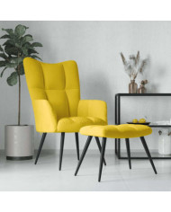 Chaise de relaxation avec tabouret Jaune moutarde Velours | Mobilier & Déco