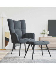 Chaise de relaxation avec tabouret Gris foncé Velours | Mobilier & Déco