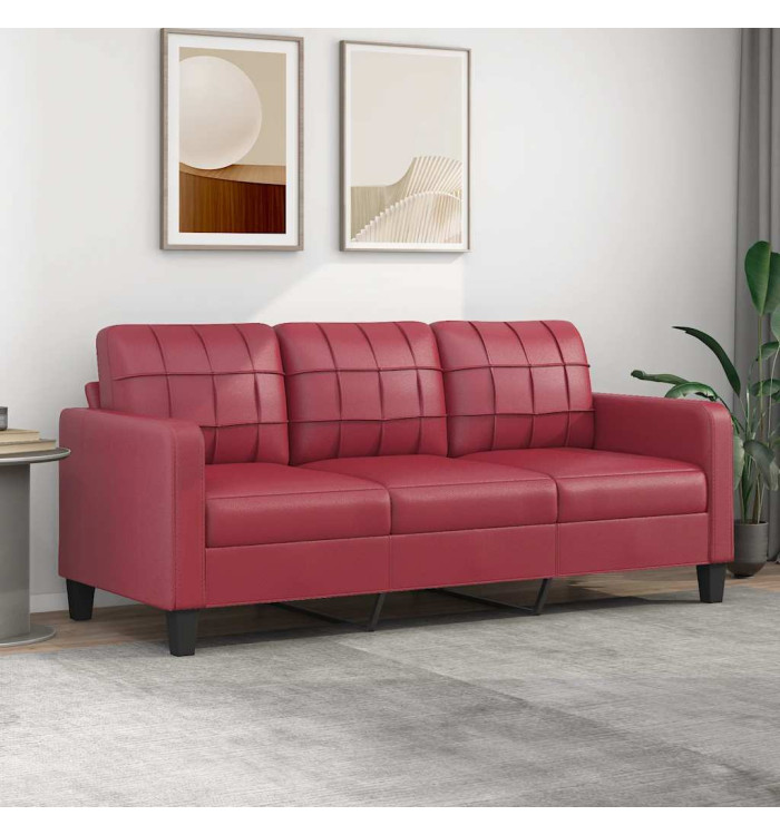 Canapé à 3 places Rouge bordeaux 180 cm Similicuir | Mobilier & Déco