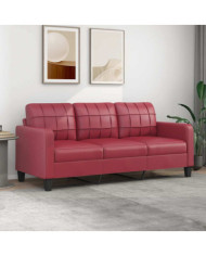 Canapé à 3 places Rouge bordeaux 180 cm Similicuir | Mobilier & Déco