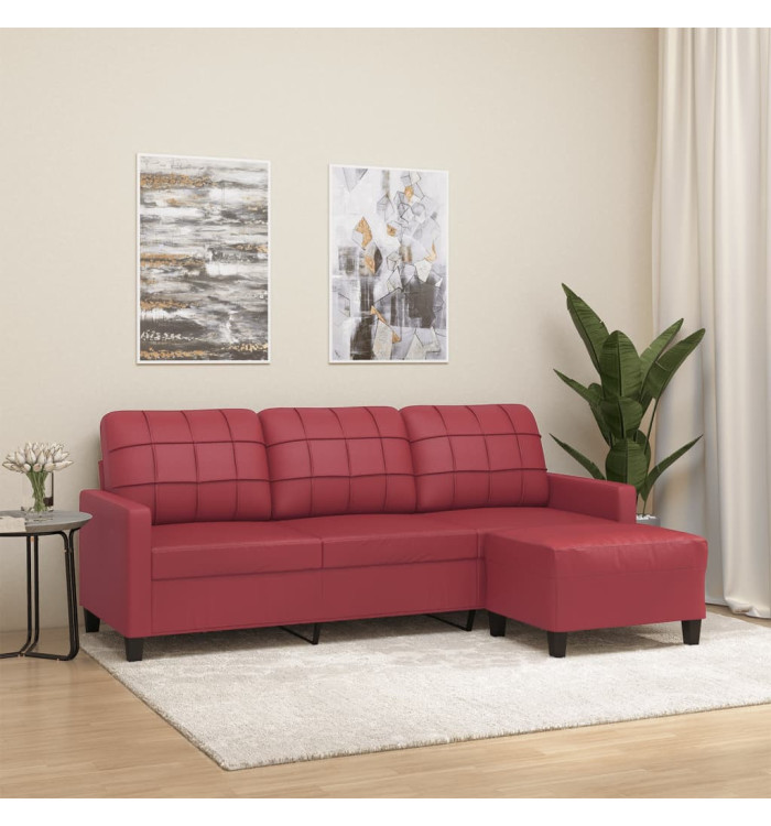 Canapé à 3 places repose-pieds Rouge bordeaux 180 cm Similicuir | Mobilier & Déco