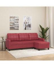 Canapé à 3 places repose-pieds Rouge bordeaux 180 cm Similicuir | Mobilier & Déco