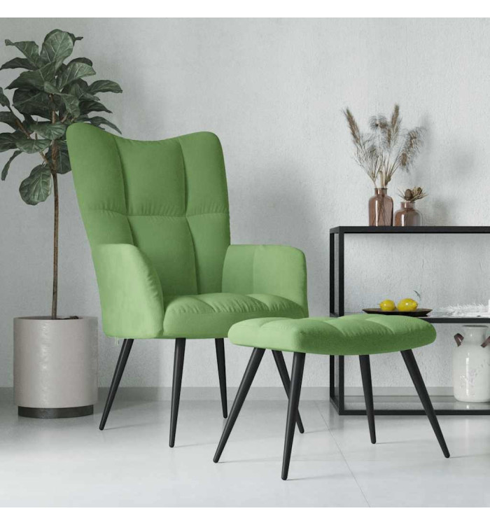 Chaise de relaxation avec tabouret Vert clair Velours | Mobilier & Déco
